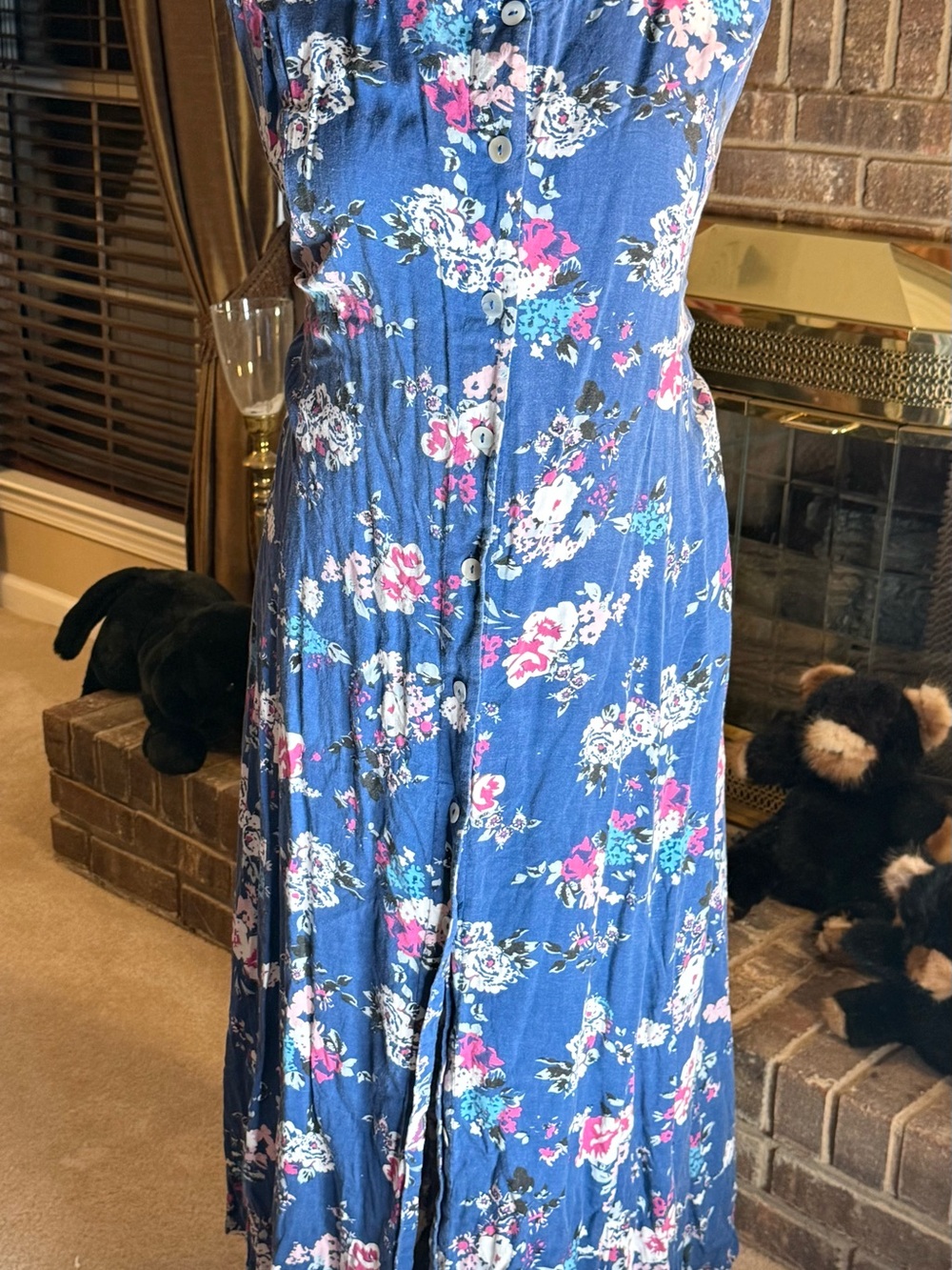 Koret 2X Blue Floral Button Front Maxi Dress Cottagecore Romantic Boho